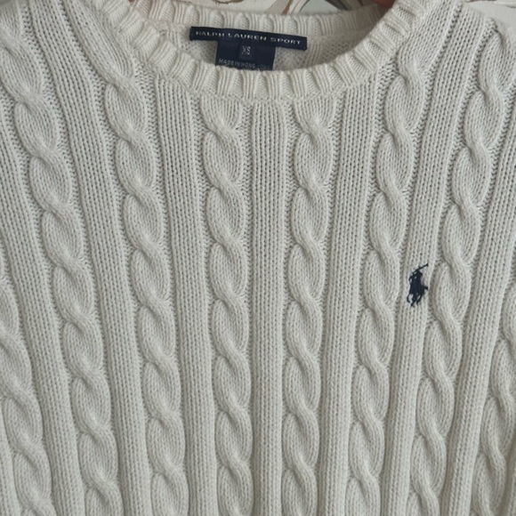Ralph Lauren Signature Crew Neck Cotton Cable Knit Sweater White XS - Picture 12 of 13